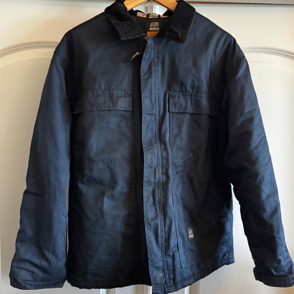 Berne Workwear Mens Large Navy Blue Canvas Quilted Chore Jacket CH414NV